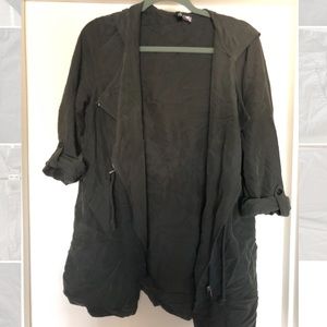 Olive suede drapes jacket with zipper detailing